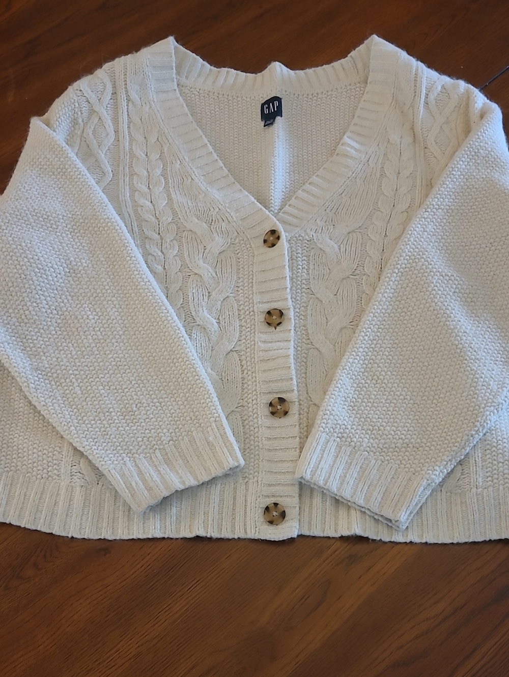 GAP Cream Cable-Knit Button Cardigan with Tortoise Buttons